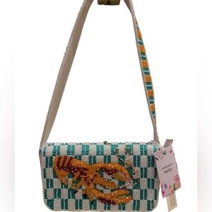 Handcrafted in India lobster Beaded in Green, White and Orange